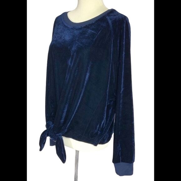 RDI velvet tie front long sleeve blue sweatshirt top size S NWT - Picture 1 of 5